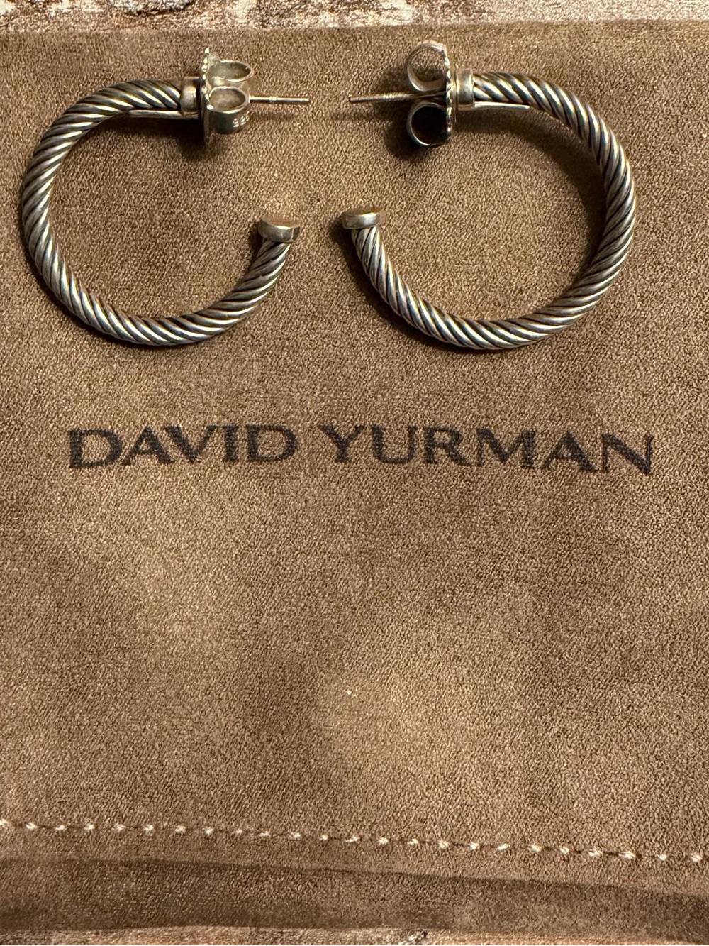 David Yurman Sterling Silver Twisted Cable Hoop Earrings - Silver